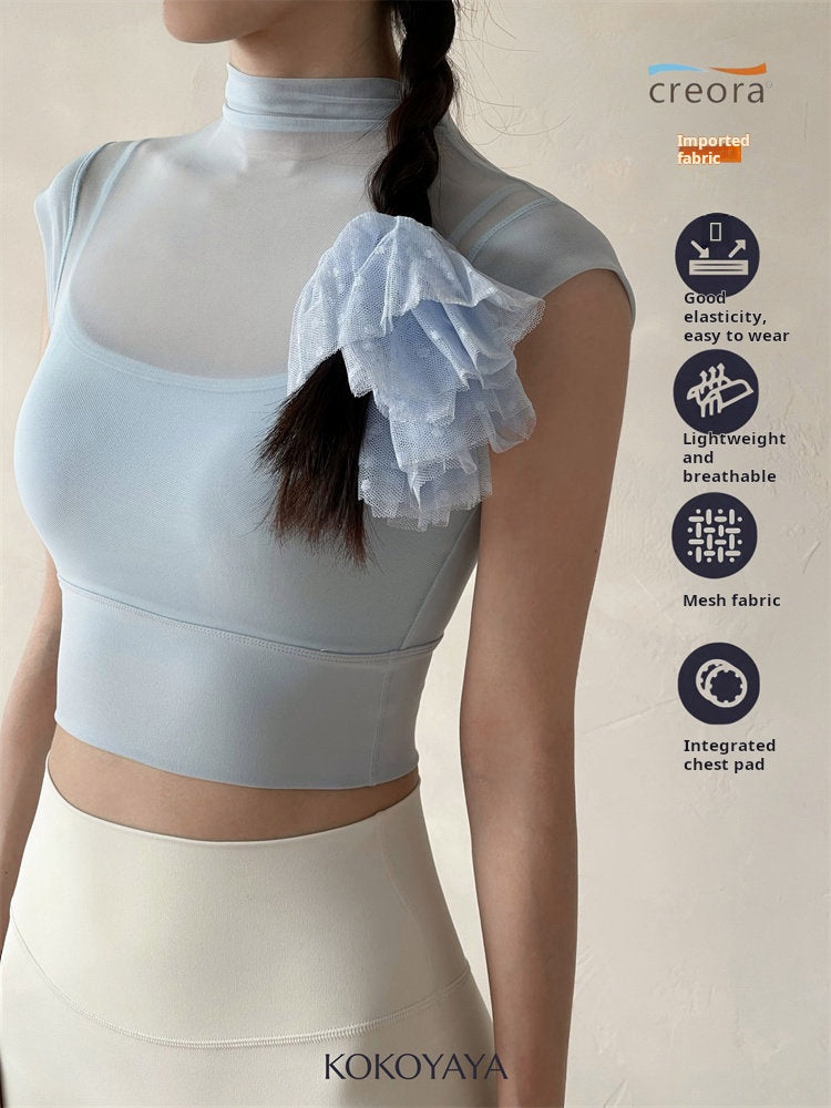kokoyaya integrated fixed chest pad vest yoga suit splicing mesh fitness suit sports underwear summer
