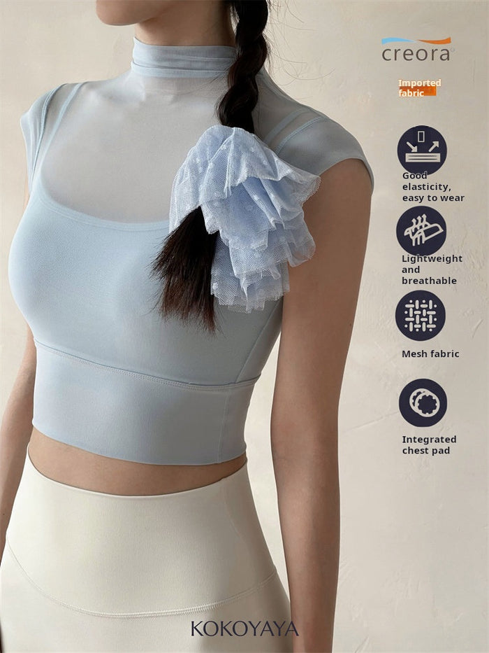kokoyaya integrated fixed chest pad vest yoga suit splicing mesh fitness suit sports underwear summer