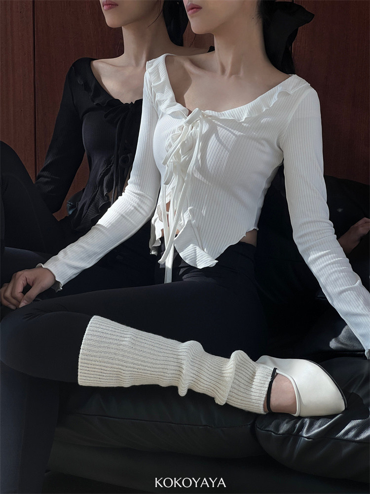 kokoyaya yoga clothes sports T-shirt autumn lotus leaf collar cardigan women tight sleeve split hem fitness women