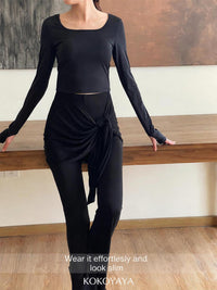 kokoyaya sports fitness pants, women's high-waist hip-lifting Pilates, black fake two-piece yoga pants, bell-bottom pants