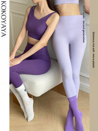 kokoyaya Purple High Waist Yoga Leggings, Tummy & Butt Lifting for Fitness Pilates K035