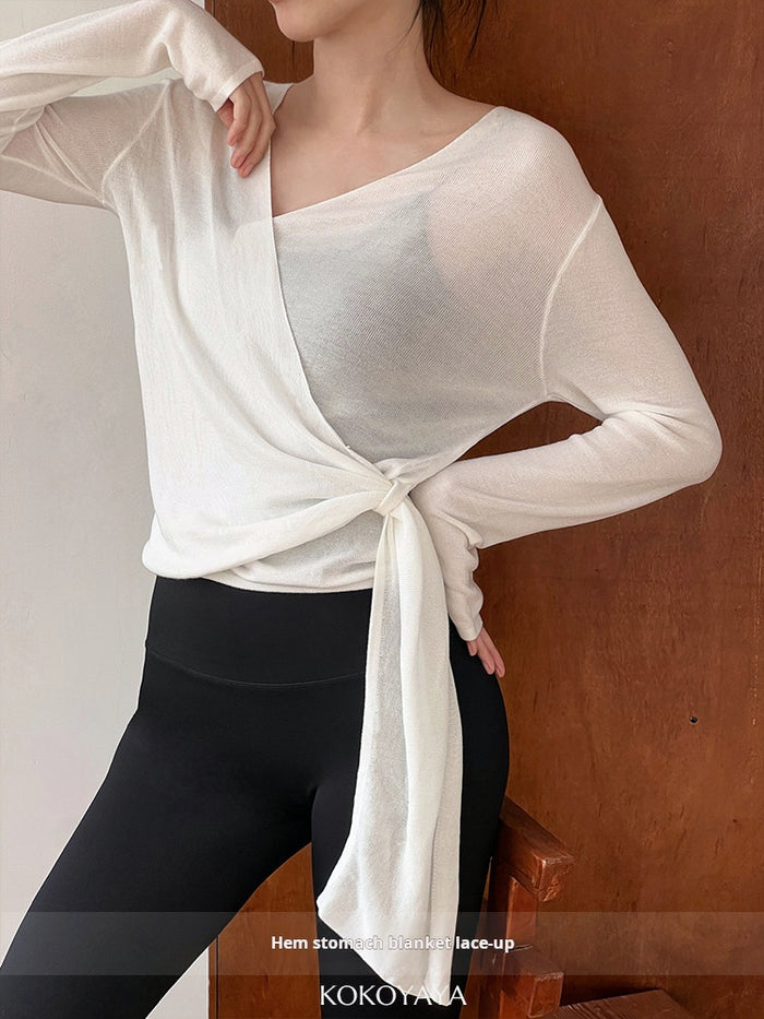 kokoyaya yoga suit, long-sleeved blouse, knitted mesh shirt, sweatshirt, women's Pilates fitness training suit