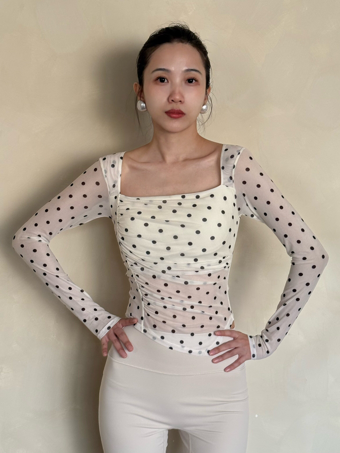 kokoyaya yoga top, female ballet dance, sports, wave dot T-shirt, fitness, long sleeves