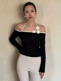 kokoyaya one-shoulder yoga suit top, long-sleeved sportswear, fitness suit, women's hanging neck, ballet training suit