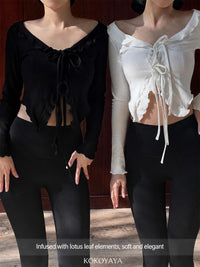 kokoyaya yoga clothes sports T-shirt autumn lotus leaf collar cardigan women tight sleeve split hem fitness women