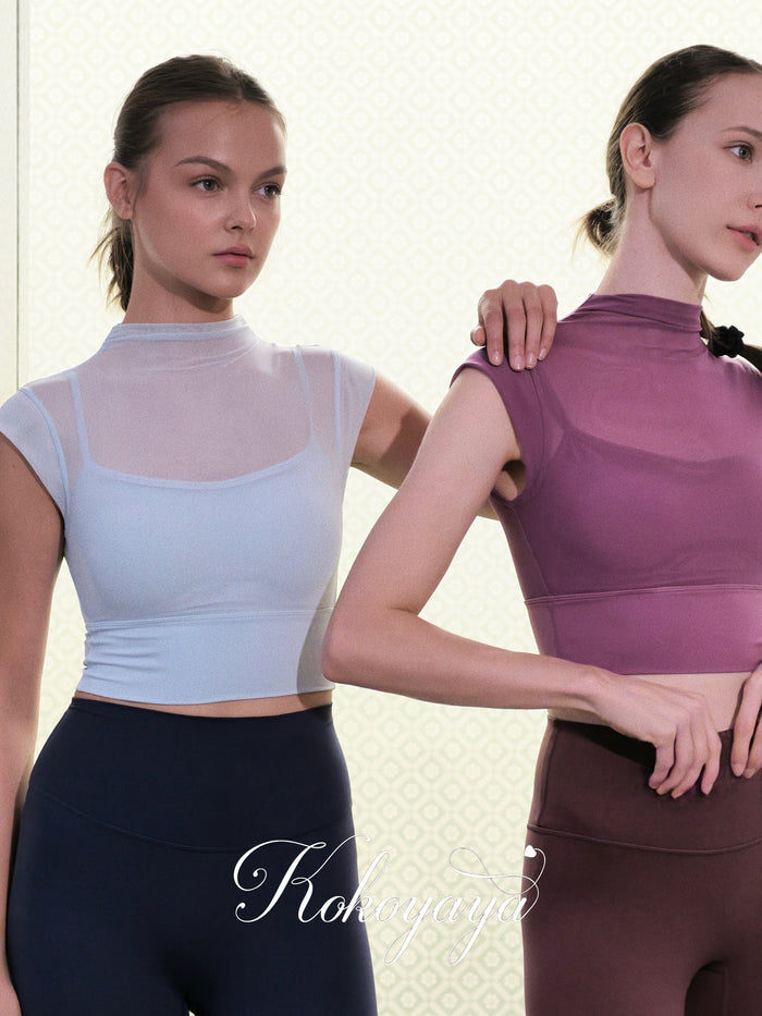 kokoyaya Sky Blue Sleeveless Mesh Crop Top B079