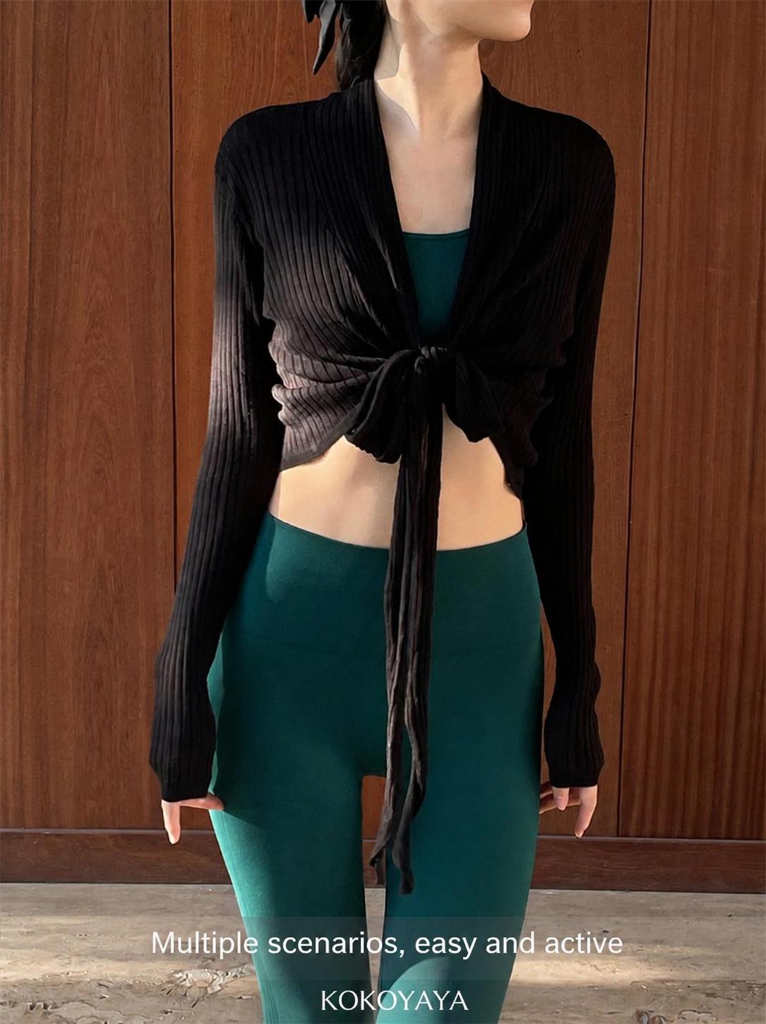 kokoyaya spring new sports T-shirt women's long-sleeved strap bow blouse women's casual yoga dress