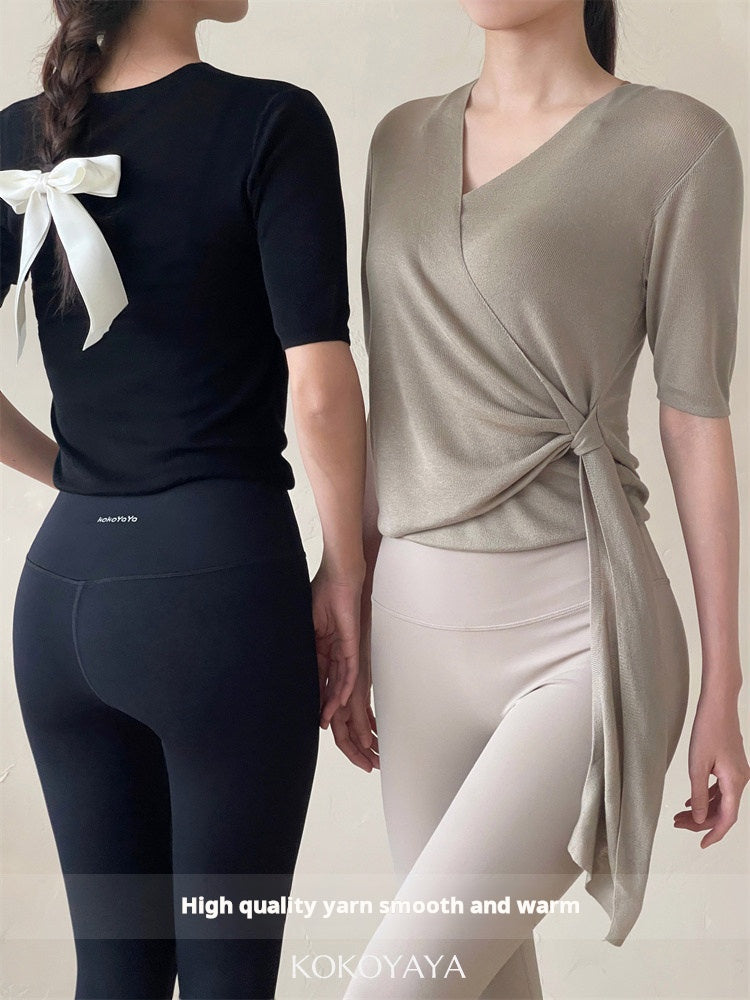 kokoyaya yoga suit, long-sleeved blouse, knitted mesh shirt, sweatshirt, women's Pilates fitness training suit Y045