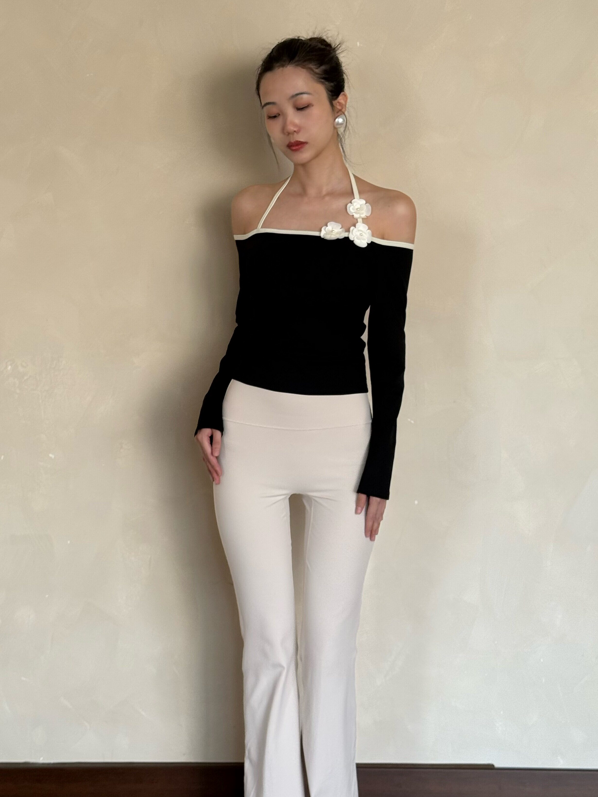 kokoyaya one-shoulder yoga suit top, long-sleeved sportswear, fitness suit, women's hanging neck, ballet training suit