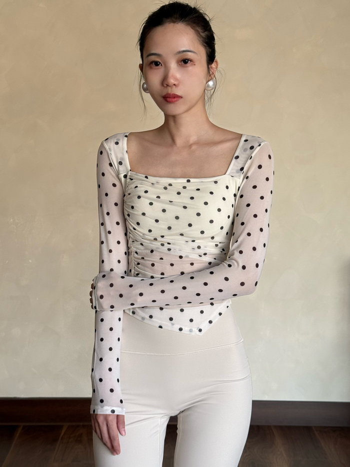 kokoyaya yoga top, female ballet dance, sports, wave dot T-shirt, fitness, long sleeves
