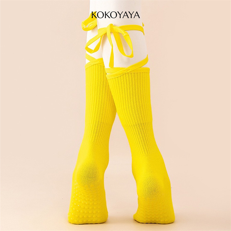 kokoyaya silicone anti-slip professional yoga socks with straps sports mid-tube socks indoor Pilates socks W006