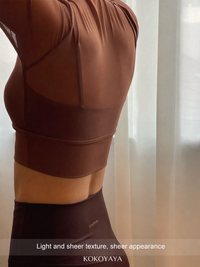 kokoyaya spring long-sleeved tight-fitting fitness suit with chest pad, women's mesh splicing fake two-piece yoga suit top