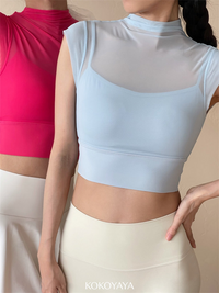 kokoyaya integrated fixed chest pad vest yoga suit splicing mesh fitness suit sports underwear summer