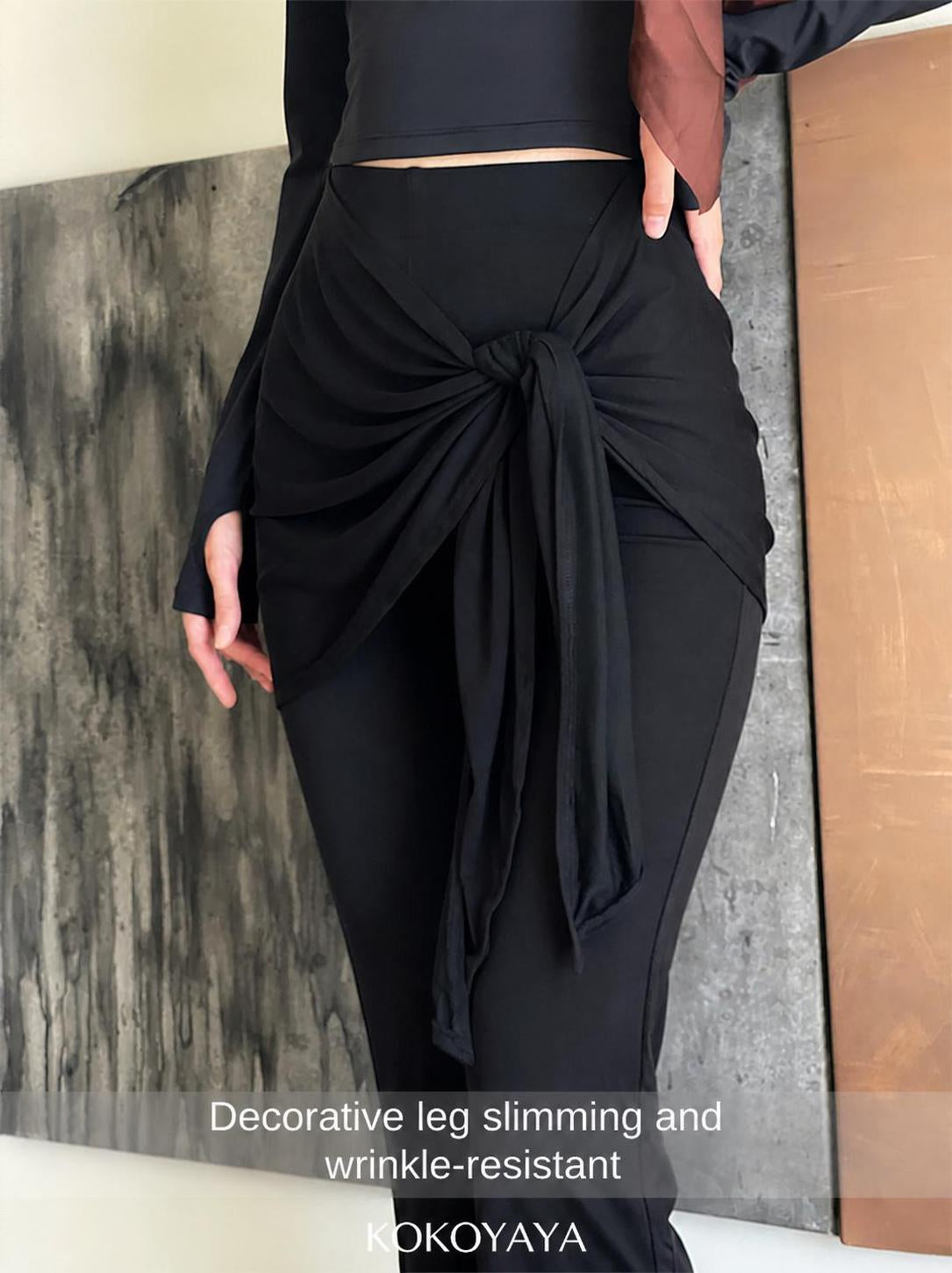 kokoyaya sports fitness pants, women's high-waist hip-lifting Pilates, black fake two-piece yoga pants, bell-bottom pants