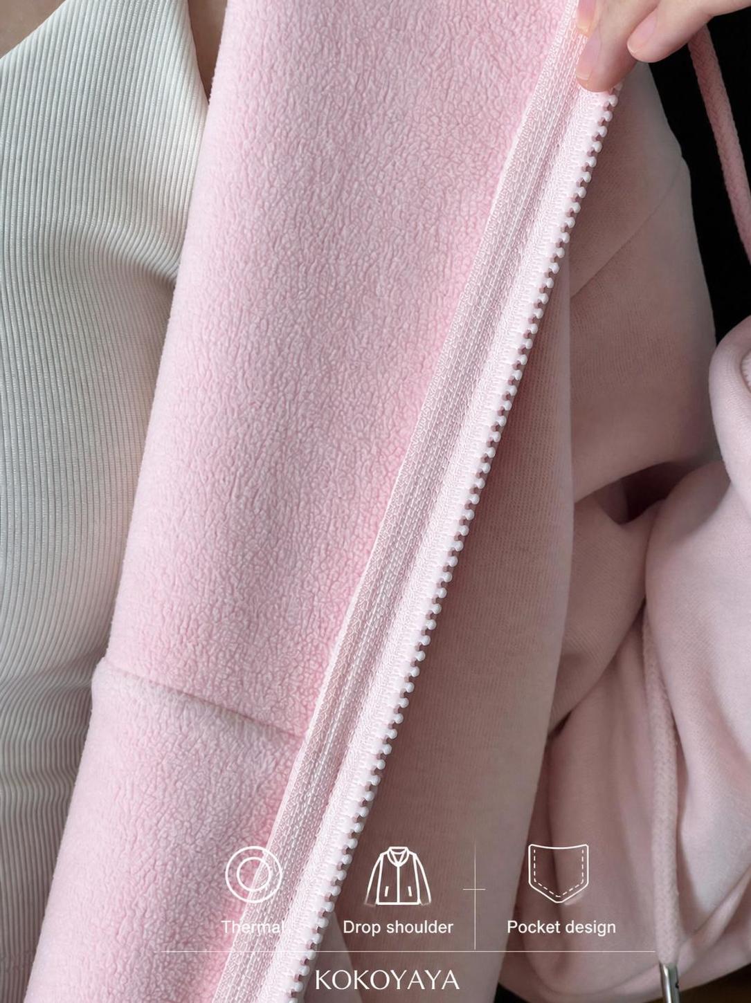 kokoyaya sports sweater pink short yoga suit plus velvet women's warm zipper fitness top hooded coat