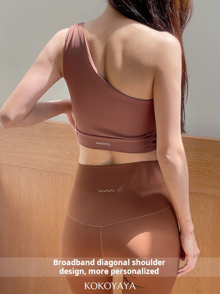 kokoyaya yellow slanting shoulder quick-drying sports vest for women's professional yoga training with chest pad fitness sports underwear