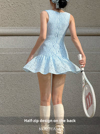 kokoyaya sports tennis dress, anti-chafing lapel design with built-in chest pad, professional one-piece badminton outfit
