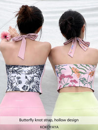 kokoyaya hanging neck sports underwear with chest pad fitness dress vest sleeveless top printed yoga dress for women