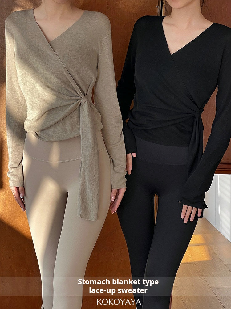 kokoyaya yoga suit, long-sleeved blouse, knitted mesh shirt, sweatshirt, women's Pilates fitness training suit Y045
