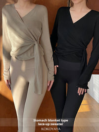 kokoyaya yoga suit, long-sleeved blouse, knitted mesh shirt, sweatshirt, women's Pilates fitness training suit Y045