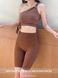 kokoyaya yellow slanting shoulder quick-drying sports vest for women's professional yoga training with chest pad fitness sports underwear