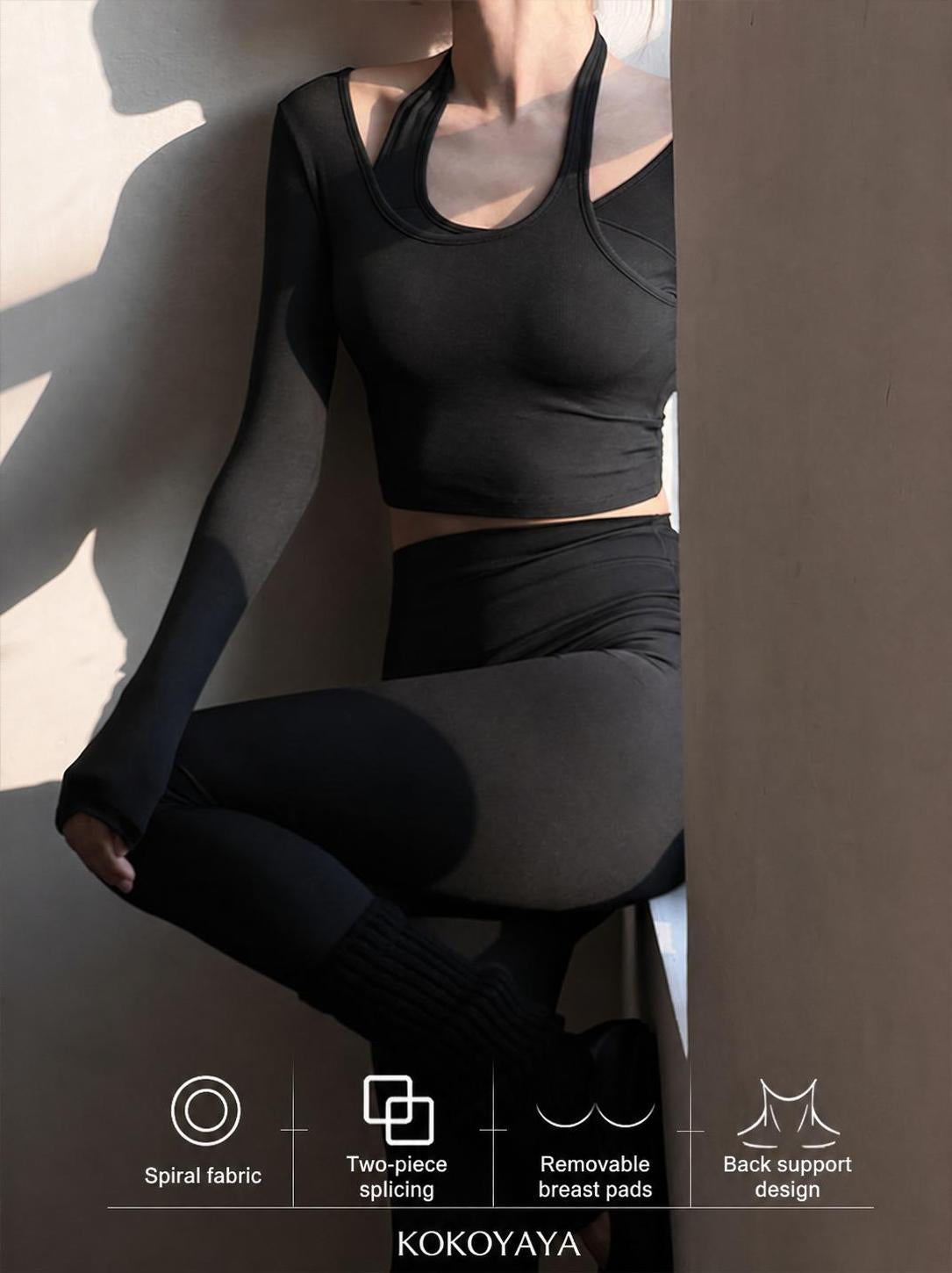 kokoyaya yoga suit, long-sleeved top, fitness suit, women's fake, two-piece tight-fitting Pilates dance training suit