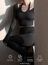 kokoyaya yoga suit, long-sleeved top, fitness suit, women's fake, two-piece tight-fitting Pilates dance training suit