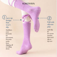 kokoyaya silicone anti-slip professional yoga socks with straps sports mid-tube socks indoor Pilates socks W006