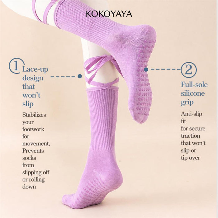 kokoyaya silicone anti-slip professional yoga socks with straps sports mid-tube socks indoor Pilates socks W006