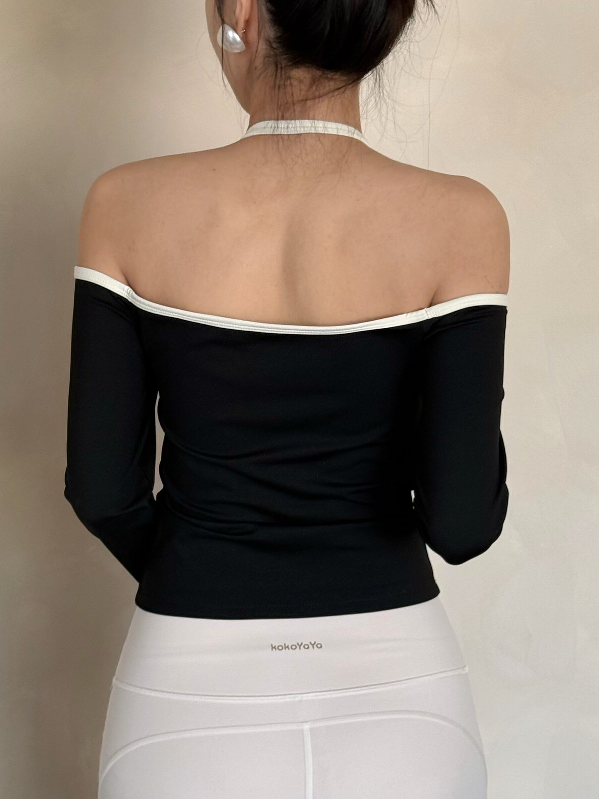 kokoyaya one-shoulder yoga suit top, long-sleeved sportswear, fitness suit, women's hanging neck, ballet training suit