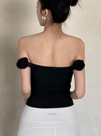 kokoyaya Floral Off-Shoulder Yoga  Top with Chest Pads, Women's Pilates Workout Top