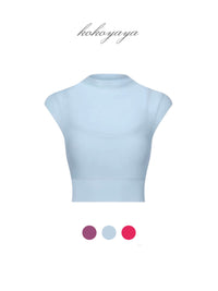 kokoyaya Sky Blue Sleeveless Mesh Crop Top B079