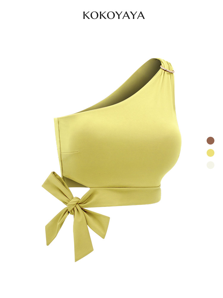 kokoyaya yellow slanting shoulder quick-drying sports vest for women's professional yoga training with chest pad fitness sports underwear
