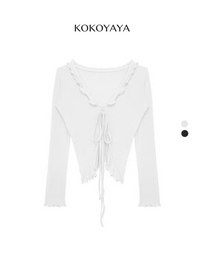 kokoyaya yoga clothes sports T-shirt autumn lotus leaf collar cardigan women tight sleeve split hem fitness women