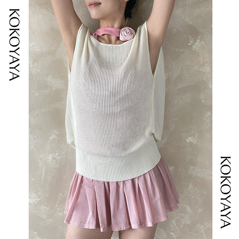kokoyaya knitted smock yoga suit Pilates fitness dance training suit sleeveless vest sports top for women