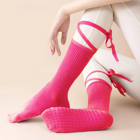 kokoyaya silicone anti-slip professional yoga socks with straps sports mid-tube socks indoor Pilates socks W006