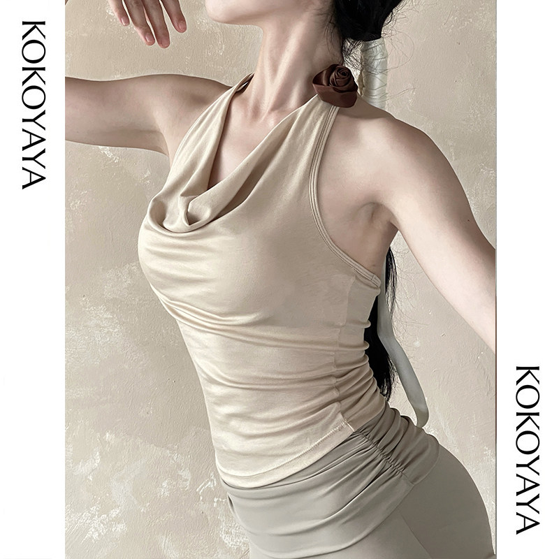kokoyaya women yoga dance clothes sports running tennis suit pilates back top neck vest