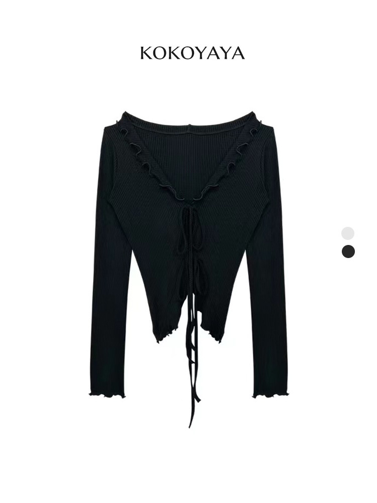 kokoyaya yoga clothes sports T-shirt autumn lotus leaf collar cardigan women tight sleeve split hem fitness women