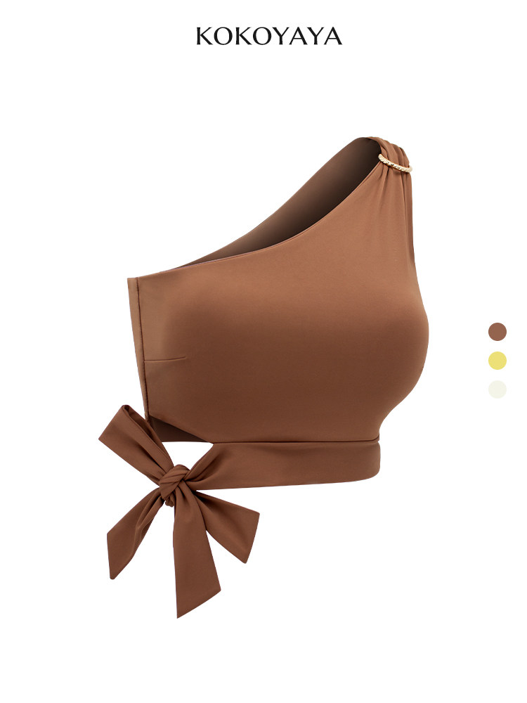 kokoyaya yellow slanting shoulder quick-drying sports vest for women's professional yoga training with chest pad fitness sports underwear