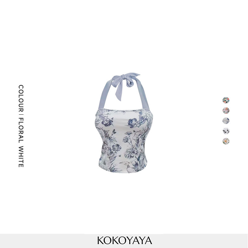 kokoyaya hanging neck sports underwear with chest pad fitness dress vest sleeveless top printed yoga dress for women