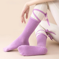 kokoyaya silicone anti-slip professional yoga socks with straps sports mid-tube socks indoor Pilates socks W006