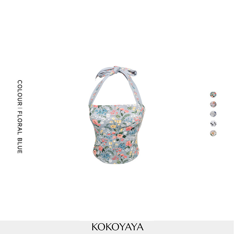 kokoyaya hanging neck sports underwear with chest pad fitness dress vest sleeveless top printed yoga dress for women