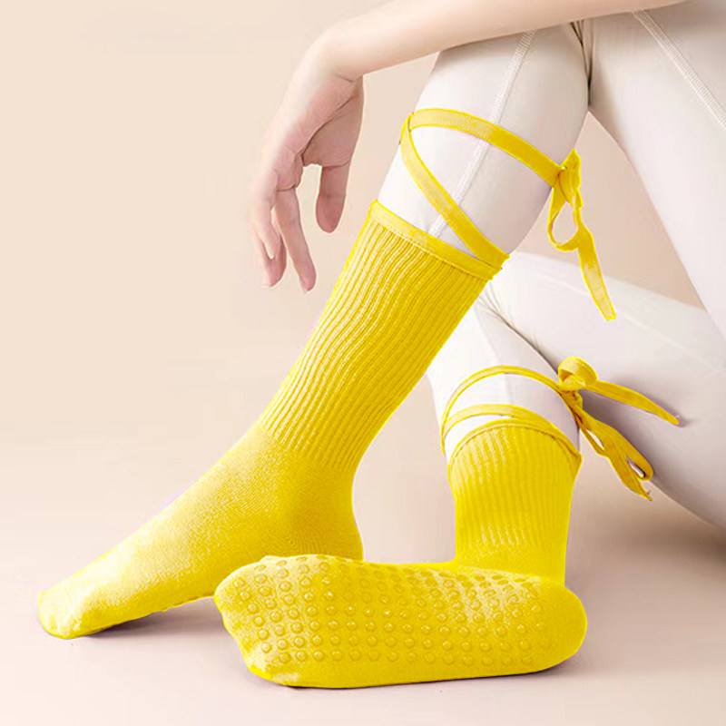 kokoyaya silicone anti-slip professional yoga socks with straps sports mid-tube socks indoor Pilates socks W006