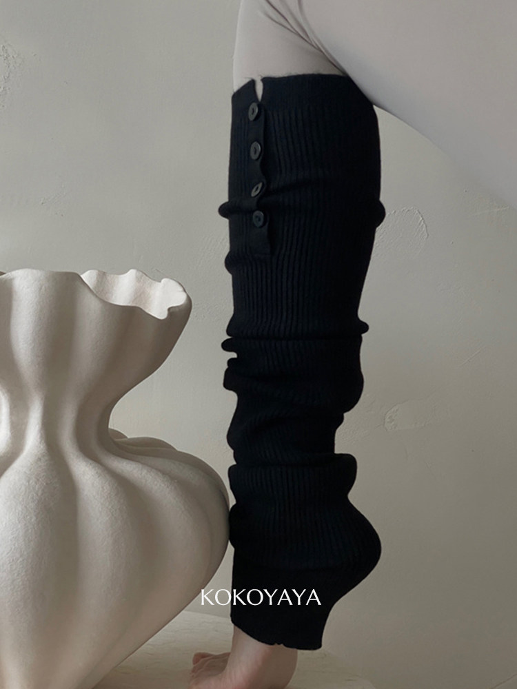 kokoyaya foot design double needle button stockings women knee socks pile socks yoga Pilates P008